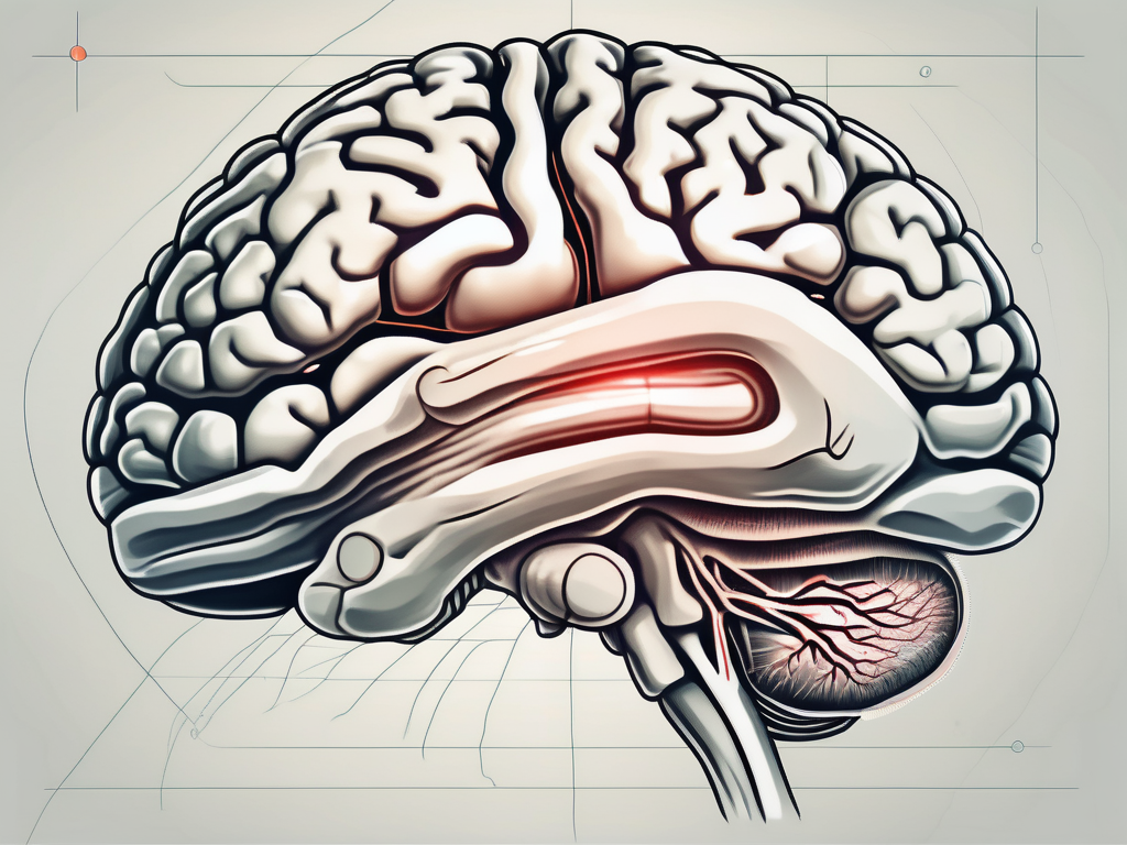 The human brain highlighting the path of the abducens nerve