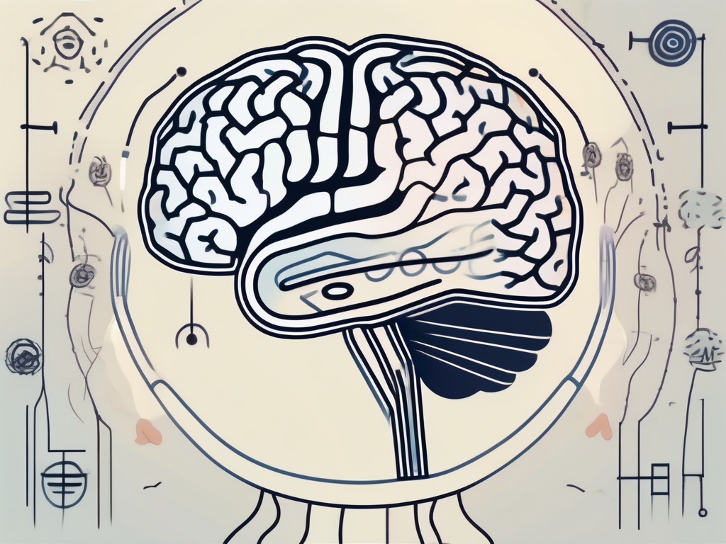 A human brain with a highlighted area representing the abducens nerve