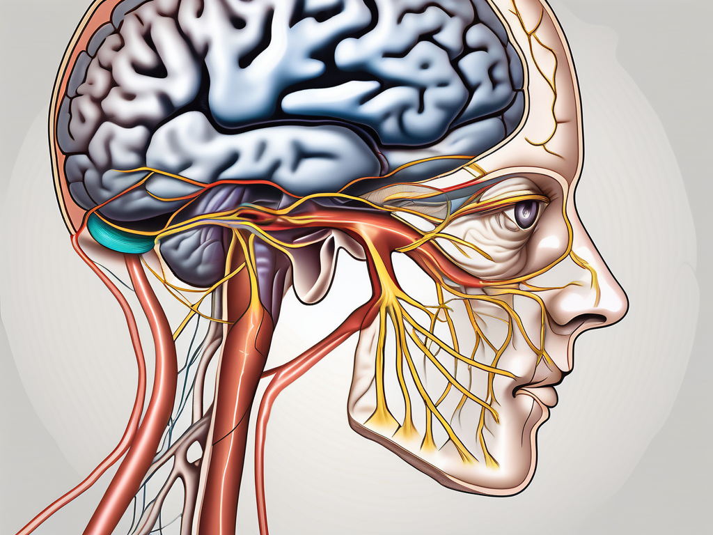 The human brain highlighting the abducens nerve