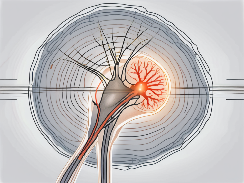 The human nervous system highlighting the abducens nerve and its connection to the lateral rectus muscle in the eye