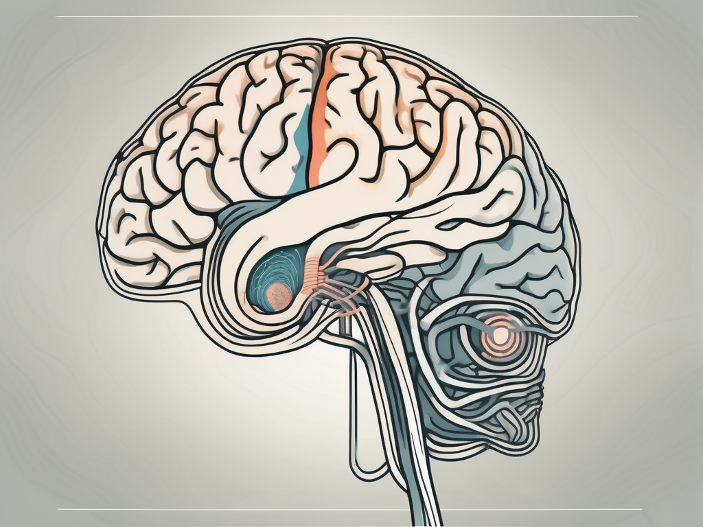 The human brain highlighting the right abducens nerve interacting with the eye