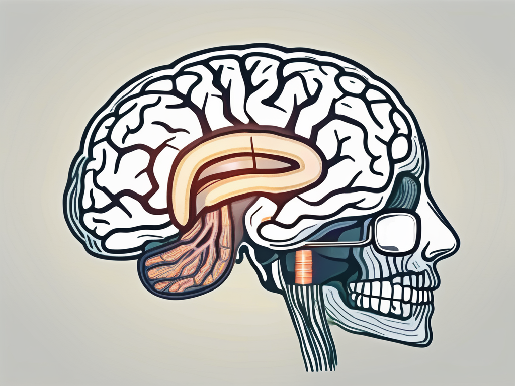 The human brain with highlighted abducens nerve (6th cranial nerve)