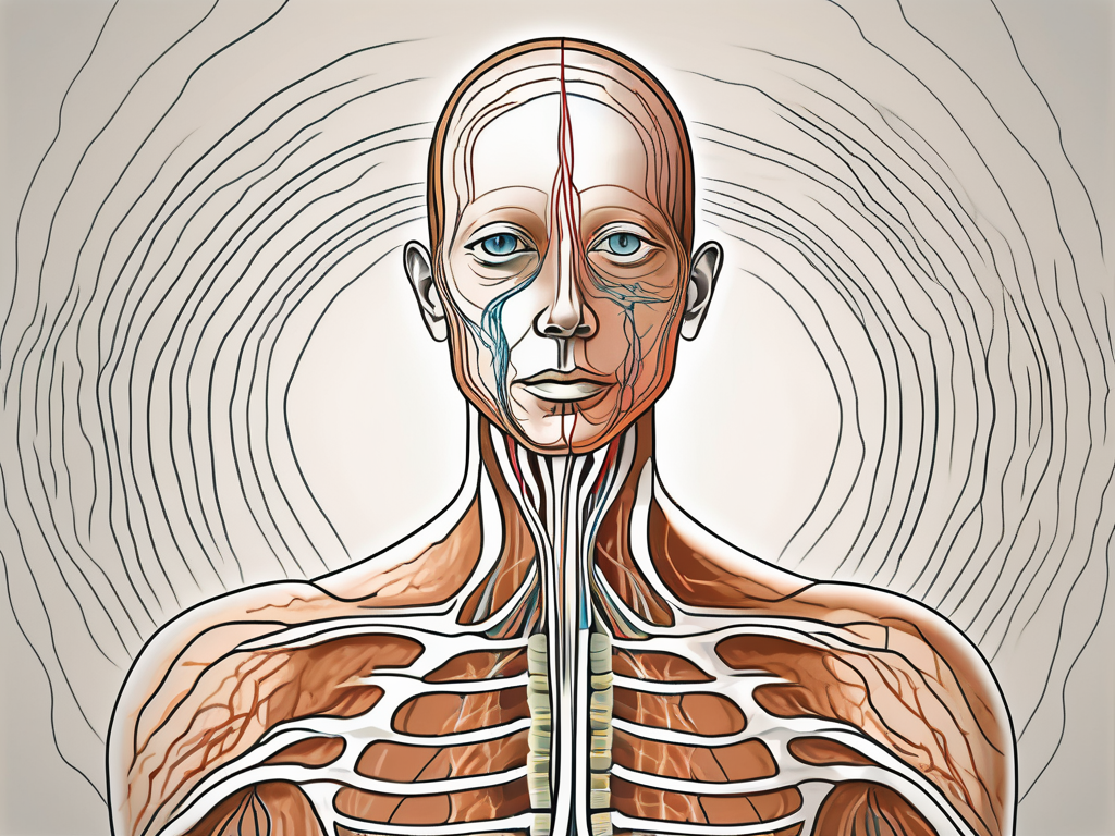 The human nervous system highlighting the abducens nerve and its connection to the lateral rectus muscle in the eye