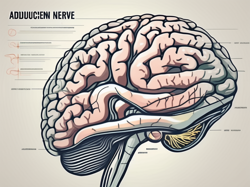 The human brain highlighting the path of the abducens nerve